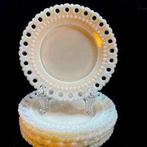 Westmoreland Milk Glass Eyelet Lace 5.5" Dessert Plates Set Of 5 Beautiful!